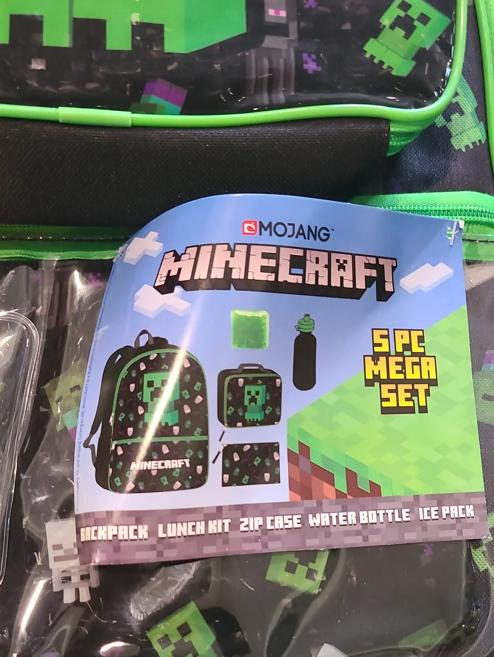 Minecraft Creeper 5 Piece Backpack and Lunch Bag Set